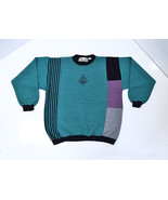 Vtg 80s/90s RICCARDO Logo Soft Mens Teal Black Purple Pullover Sweater S... - $36.47