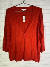 New York and Company Red Orange Button Up Sweater Knit Light Cardigan Wo... - £19.55 GBP