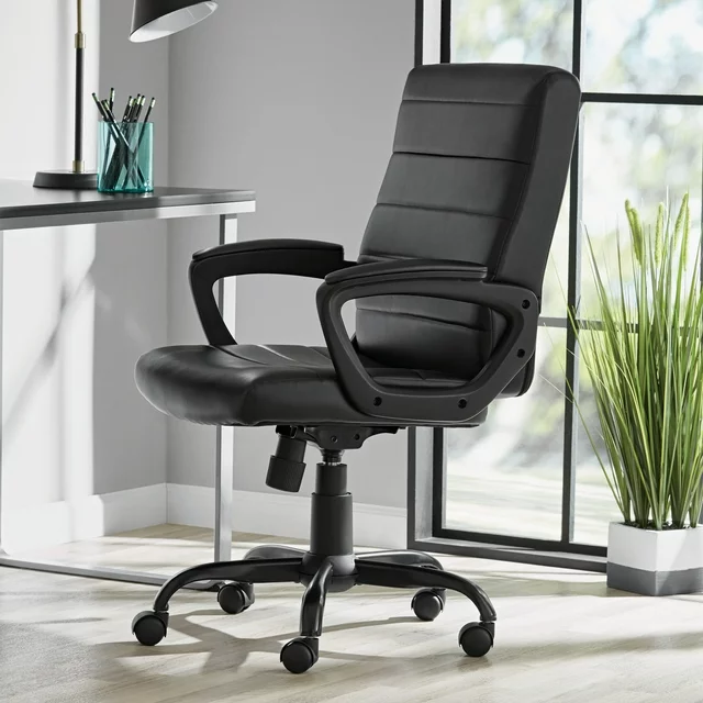 Mainstays Bonded Leather Mid-Back Manager&#39;s Office Chair, Black - £144.08 GBP