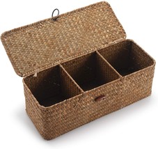 Dokot Woven Basket With Lid, Seagrass Storage Baskets, Wicker Basket With Lid, - £32.47 GBP