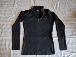 Vila Milano Women Black Wool Blend Knit Pullover Top Collar Rhinestone Small EUC - £9.41 GBP