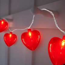 8.5Ft Valentine Red Heart Lights With 10 Shiny Glitter Heart Shaped Lights, Vale - £18.97 GBP
