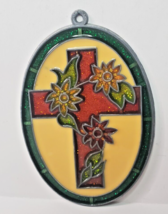 Sun Catcher Holy Cross Floral Flowers Religious Easter Stained Glass Vintage - £7.70 GBP