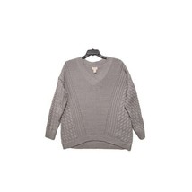 Caslon Cable Knit Sweater Womens Large Gray V Neck Cotton Blend Classic Preppy - £15.82 GBP