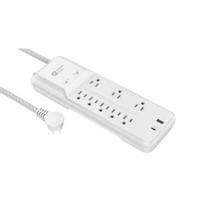 12 ft. Braided Cord 8-Outlet Surge Protector with USB, White - $44.32