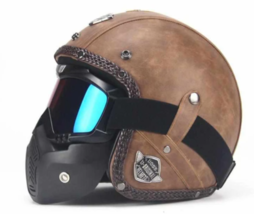 Voss Brown Leather 3/4 Vintage Motorcycle Helmet Size Large - £211.53 GBP