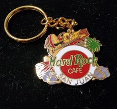 Vintage Hard Rock Cafe San Juan Puerto Rico Enameled Gold Multicolor Keychain - £13.33 GBP
