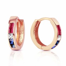 1.28 Carat 14K Solid Rose Gold Hoop Earrings Natural Multi Gemstones - £296.11 GBP