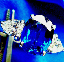 Earth mined Sapphire Diamond Deco Engagement Ring Vintage Platinum Solit... - £10,100.94 GBP