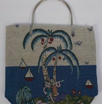 Womens Small Purse Fabric Bag W/ Metal Handles Palm Trees Tapestry Sailboats - £4.74 GBP