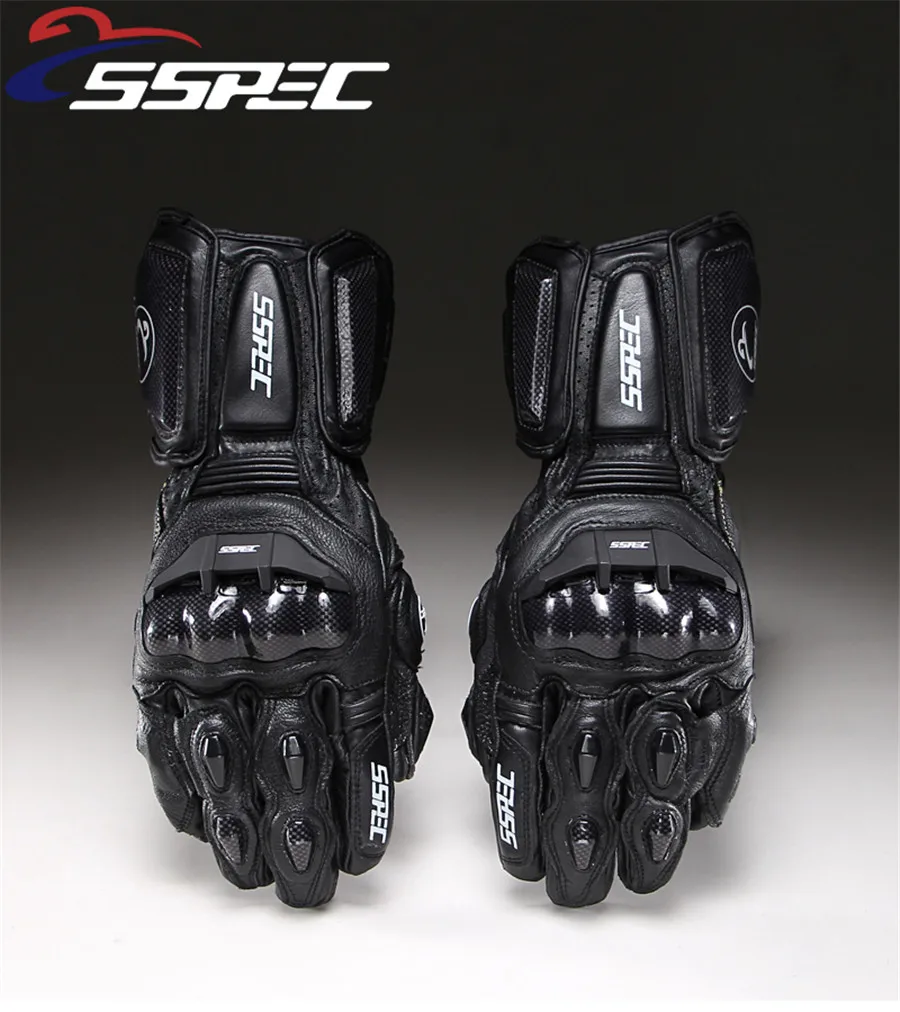 SSPEC Vintage Genuine Leather Motorcycle Gloves Black Full Finger Motocross - £31.19 GBP+