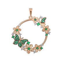 Pendant Butterfly Green Delicate Flowers Necklace Jewelry Charm 14k gold (585) - £506.43 GBP