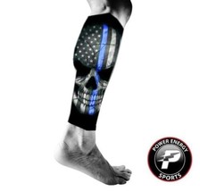 Stretch Compression Calf Leg Sleeve for Running Police Blue Line Skull 1 Pair - £7.82 GBP