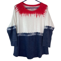 Sonoma Shirt Women M Red White Blue Scoop Neck Long Sleeve Cotton Patriotic USA - £17.89 GBP