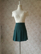 DARK GREEN Pleated Skirt Outfit Women Girls Plus Size Pleated Mini Skirt - £22.81 GBP