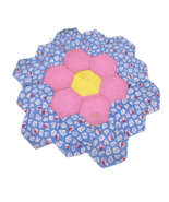 Antique Grandmas Flower Garden Quilt Block Piece Replacement Blue Pink W... - £13.89 GBP