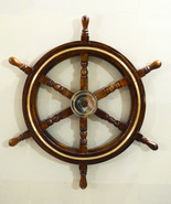 24&quot; Wooden Shipwheel Antique Replica Boat Wheel Nautical Wall Decor Bras... - £60.73 GBP
