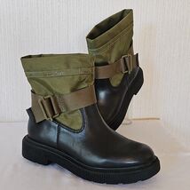 Franco Sarto Leather Moto Boots Womens 5 M Green Black Nylon Jan Lug Sol... - $40.30