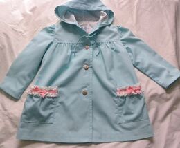 VINTAGE USA Weather Tamer Aqua Hoodie COAT Trench Windbreaker Pockets Gi... - $19.56