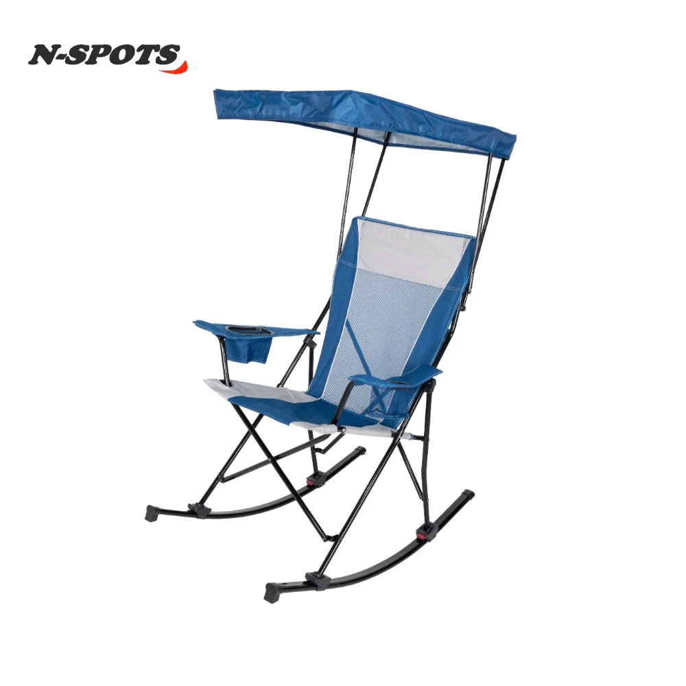 Ozark Trail Mesh Tension Rocking Camp Chair with Canopy, Blue and Grey, - £65.73 GBP