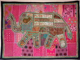 Tribal Ethnic Vintage Elephant Wall Hanging Cotton Hand Embroidery Patchwork E91 - £30.51 GBP