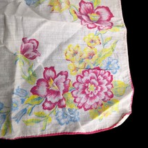 VTG Hanky Handkerchief White Linen with Yellow Blue Pink Flowers 11” Wedding - £8.15 GBP