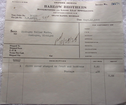 Vintage Barlow Brothers Uniform Invoice Grand Rapids MI 1928 - £5.47 GBP