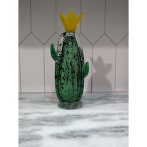 Saguaro Cactus Candle Holder with Blossom, Hand Blown Glass, 10.5&quot; Home Decor - $44.55