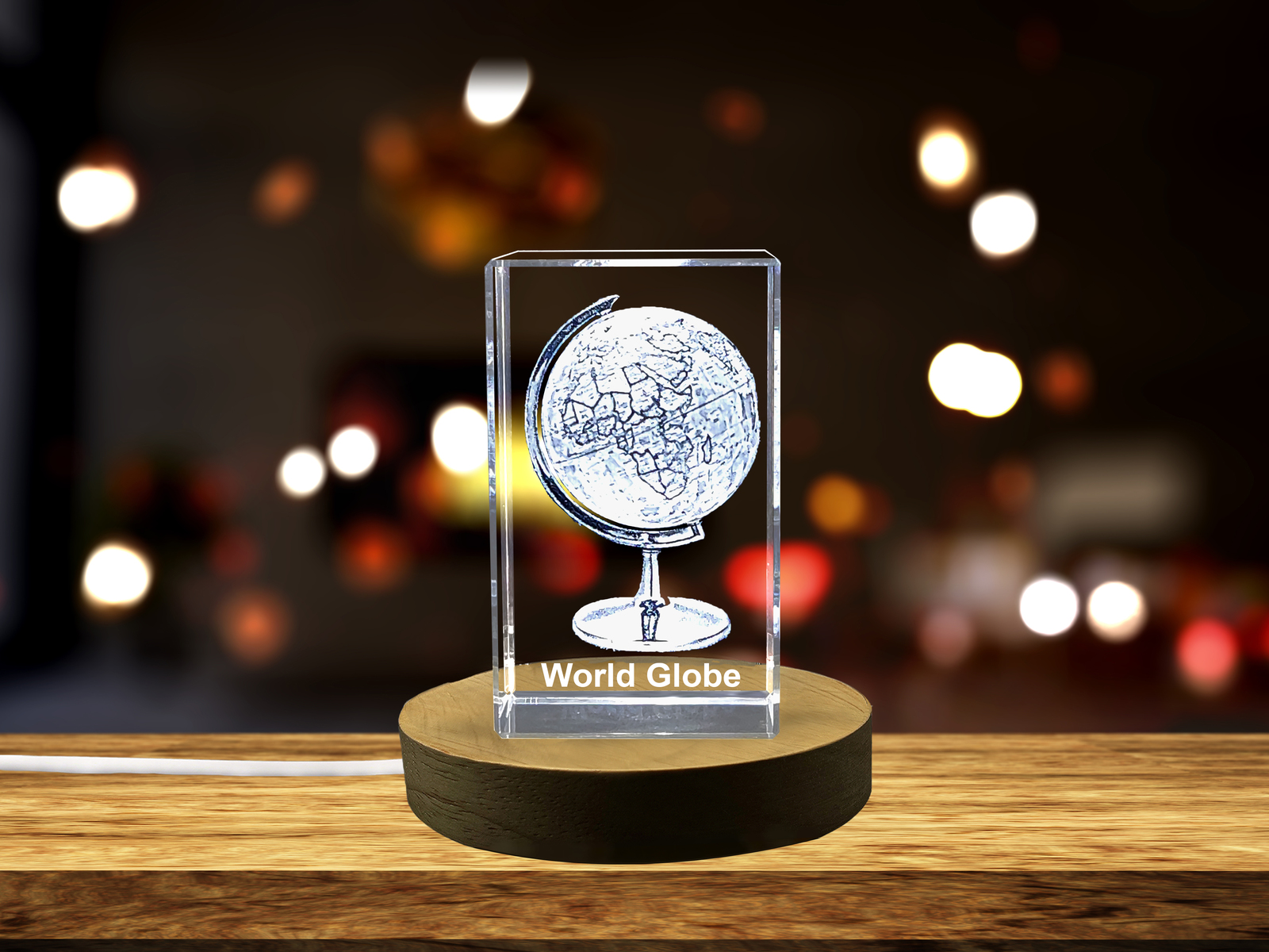 LED Base included | Intricately Crafted Crystal Globe Sculpture - A Detailed