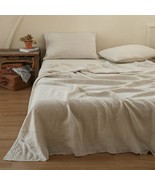 100% Linen Sheet French Flax Flat Sheet With Embroidery Stone Washed Sol... - £87.81 GBP