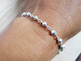 Satellite Ball Chain Bracelet, 925 Sterling Silver, Silver Ball Bead Bracelet 7&quot; - £18.03 GBP
