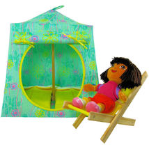 Light Green Toy Play Pop Up Doll Tent, 2 Sleeping Bags, Flower Print Fabric - £19.71 GBP