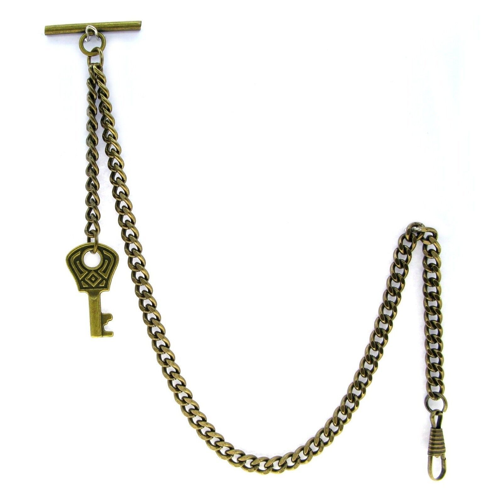 Bronze Albert Pocket Watch Chain for Men with Vintage Key Design Fob T B... - $12.50+
