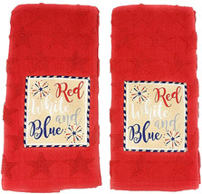 Red White and Blue Fireworks Red Americana Textured Applique Dish Towels, 2-Pack - £14.45 GBP