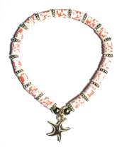 Heishi Beaded Stretch Anklet with Starfish Charm, Orange and Gold, Beach... - $5.99