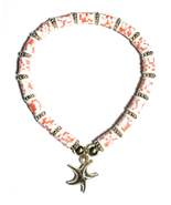 Heishi Beaded Stretch Anklet with Starfish Charm, Orange and Gold, Beach... - €5,10 EUR