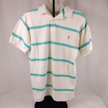 ✅ Ralph Lauren Polo Shirt Knit White Aqua Green Stripe Cotton Size M Vintage - $19.79