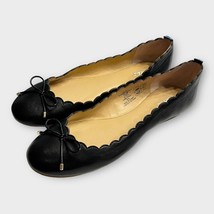 NWOT LANDS’ END Black Scalloped Edge Bow Leather Ballet Flats, Size 10B - €30,69 EUR
