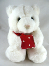 Vtg Hallmark Heartline 1988 Plush White Teddy Bear w Hearts on Gift Box - $9.89