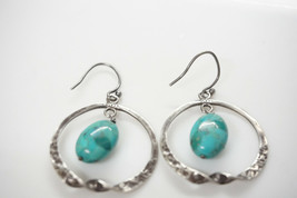 Retired Silpada Sterling Hammered Twisted Hoop Turquoise Dangle Earrings... - $55.99