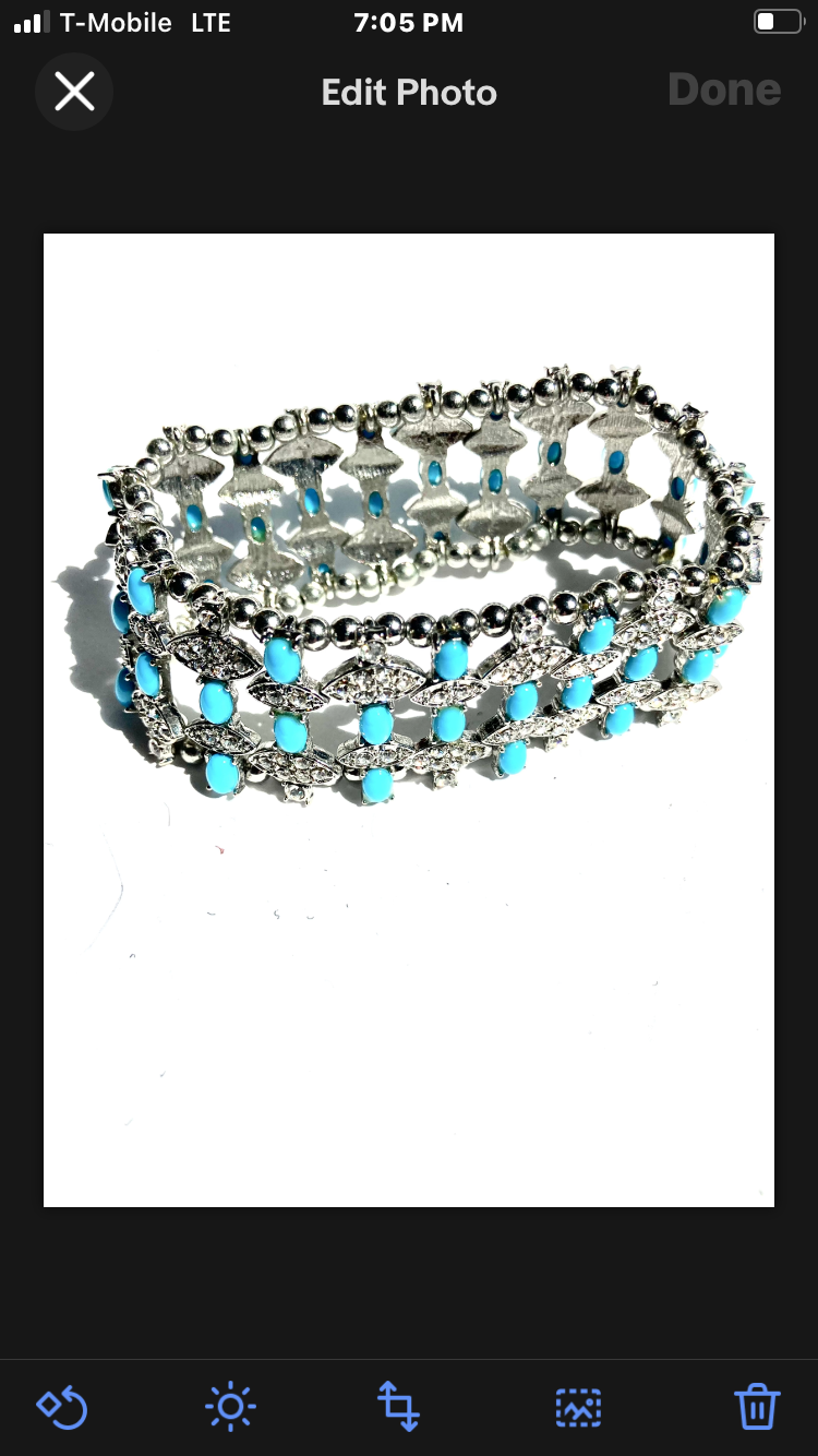 turquoise & silver colored beaded stretch bracelet - £29.10 GBP