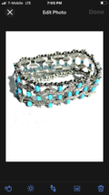 turquoise &amp; silver colored beaded stretch bracelet - £29.31 GBP