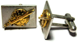 Sword &amp; Shield Silver Tone Gold T Cufflinks Tux Shirt Dress Suit Vintage... - £19.42 GBP