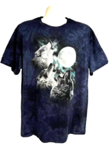 The Mountain Blue Graphic Tie Dye Howling Wolves T-Shirt XL Animal Print Cotton - £19.77 GBP