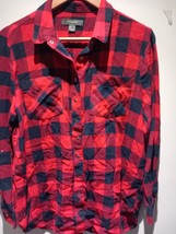 Women&#39;s PRIMARK Button-up Shirt Size 10 Red &amp; Black 100% Cotton Long Sle... - $16.32