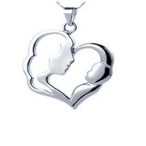 14k White Gold Over Mother and Child Pendant Free Chain Gift For Her - £22.36 GBP
