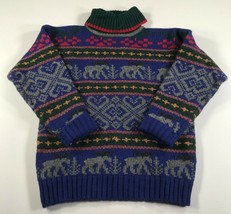 Vintage Eddie Bauer Sweater Mens Medium Purple Gray Fair Isle Nordic Polar Bears - £44.12 GBP