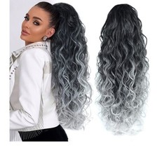 Ombre Gray Ponytail hairpiece for black women Drawstring Long Curly Pony... - £12.91 GBP