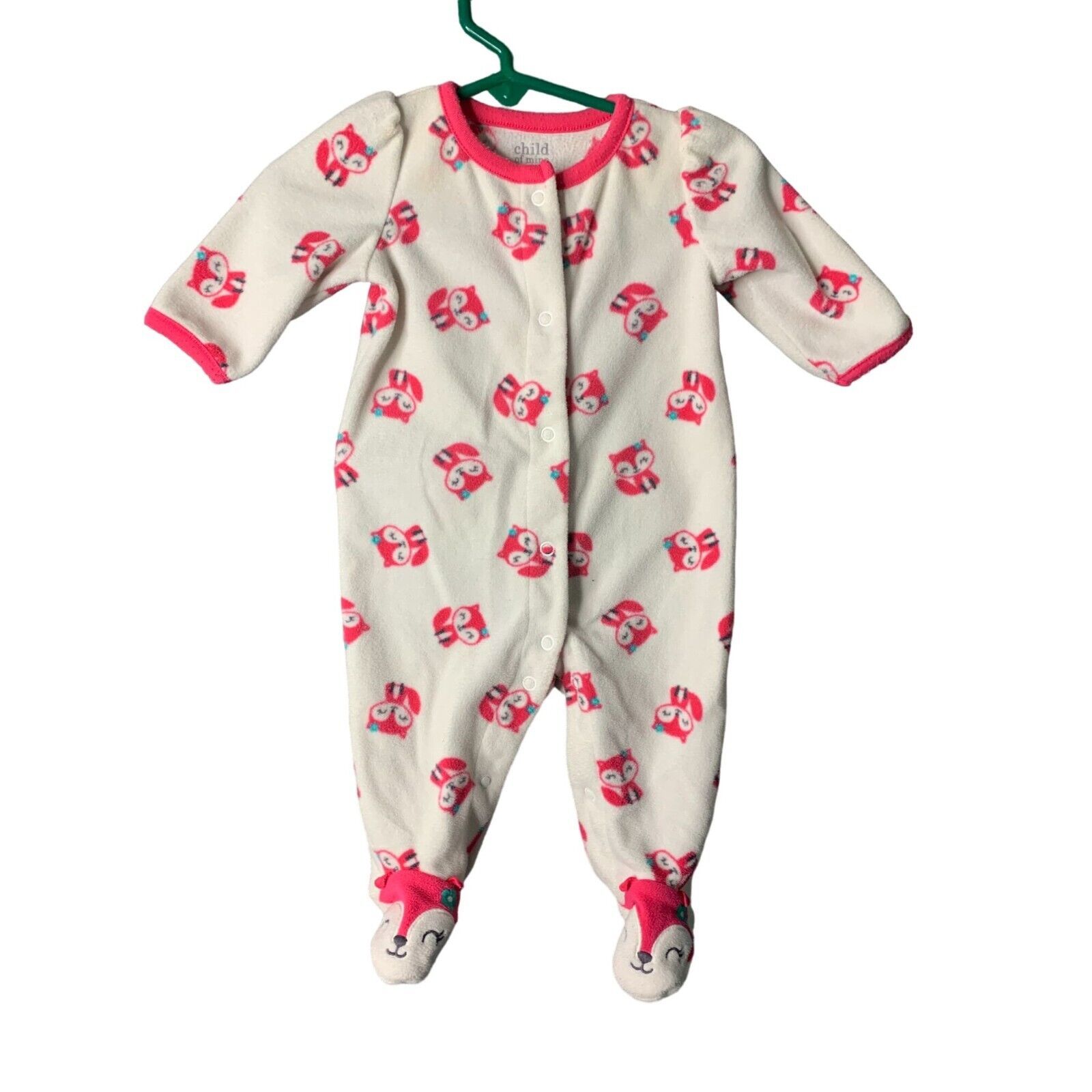 Child Of Mine Girls Infant Baby Size 0 3 Months Pink 1 Piece Footed Pajamas Whit - £6.02 GBP