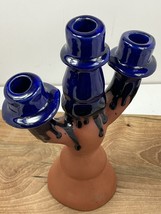 Ceramic Candelabra 6.5” Royal Blue Drip  Desert Talavera Pottery Mexico   - £29.98 GBP